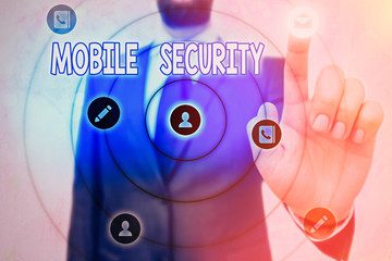 Conceptual hand writing showing Mobile Security. Concept meaning Protection of mobile phone from...