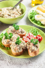 Sandwiches or baguette with paste