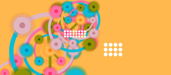 Flat style geometric abstract background, round dots or circle connections on color background. Technology network concept.