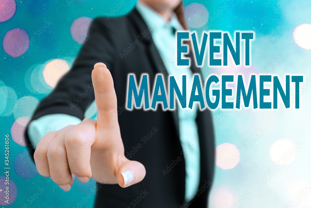 Poster writing note showing event management. business concept for creation and development of large scale 