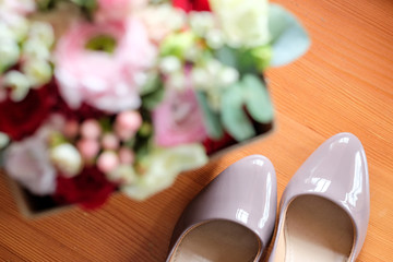wedding rings near women's shoes