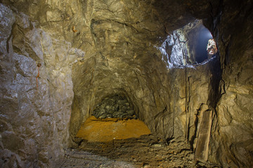 Underground abandoned iron ore mine tunnel collapsed