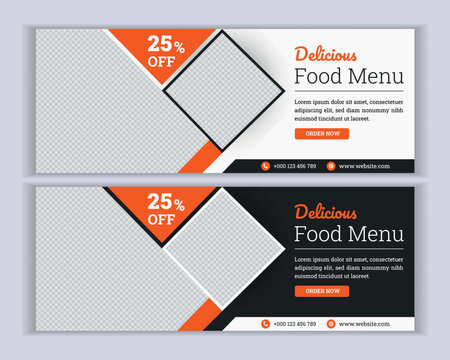 Food and restaurant web banner template. horizontal advertising web banner template.  Food facebook cover header for social media and website advertisement.