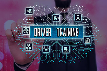 Writing note showing Driver Training. Business concept for prepares a new driver to obtain a driver...