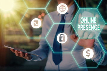 Text sign showing Online Presence. Business photo text existence of someone that can be found via...