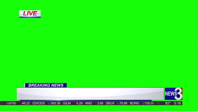 Animated Breaking News Lower Third with Stock Market Crawler on Chroma Key Green Background	