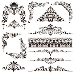 Ornamental design lace borders and corners Vector set art deco floral ornaments elements
