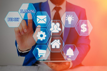 Word writing text Budget Planning. Business photo showcasing The written description about current...