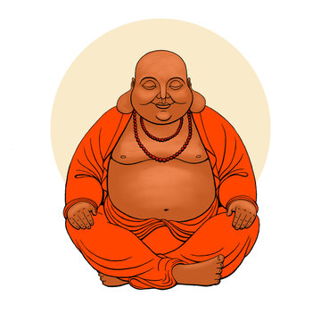orange buddha meditating, yellow background clip art preview