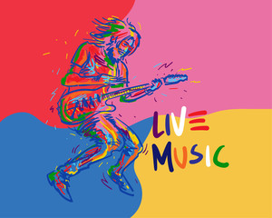 Music Festival Colorfull pop, rock, folk, jazz, swing, blues musicians flat vector illustration