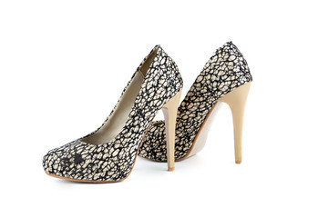 Obraz premium Female high-heeled shoes isolated on white background, copy space