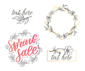 Spring sale Vector word sale .Letters made of flowers and leaves on a white background.