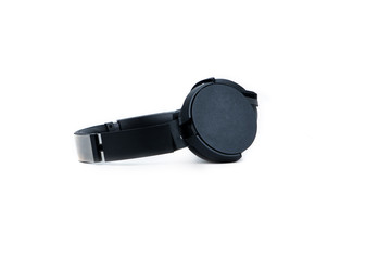 Black headphones big isolated on white background, copy space.