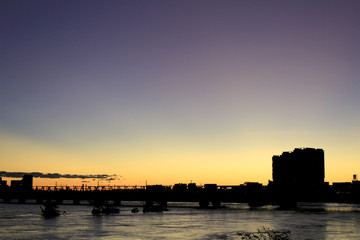 Scenery of the lower reaches of the Tama River in the morning when typhoon No. 19 accompanied by heavy rain passed by on October 13, 2019