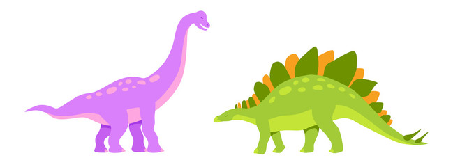 Cartoon dinosaur set. Cute dinosaurs icon collection. Colored predators and herbivores. Flat vector illustration isolated on white background.