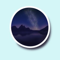 Sticker with night scenery: river and mountains