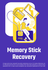 Memory stick recovery poster flat silhouette vector template. Mobile data storage technology Brochure, booklet one page concept design with cartoon characters. Flyer, leaflet with text space