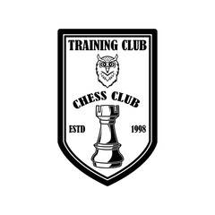 Chess club emblem template. Design element for emblem, sign, logo, label, poster, card. Vector illustration
