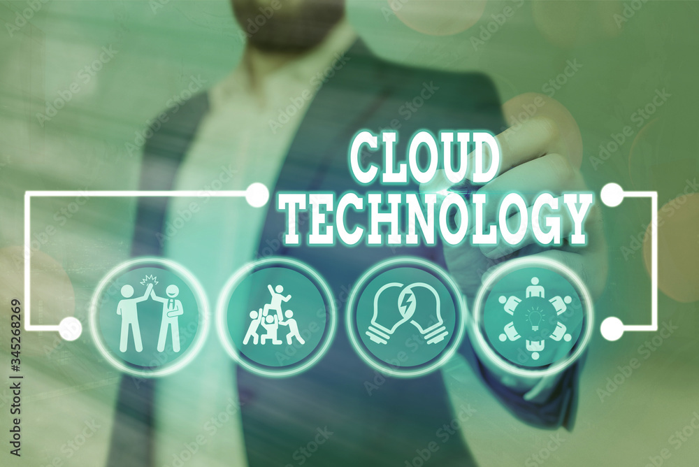 Poster text sign showing cloud technology. business photo text storing and accessing data and programs over