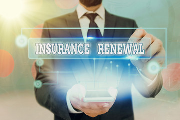 Text sign showing Insurance Renewal. Business photo showcasing Protection from financial loss...