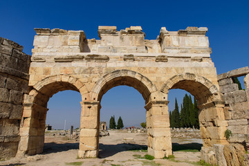 Ruins of Hierapolis, an ancient Greek city, at Pamukkale, Turkey