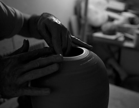 Ceramist at the wheel