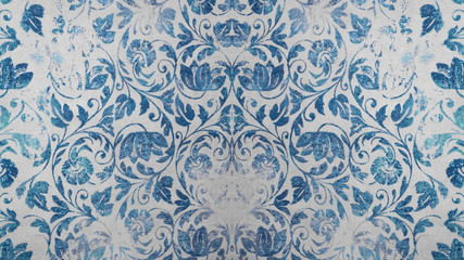 Old blue white gray vintage shabby patchwork tiles stone concrete cement wall texture background  © Corri Seizinger