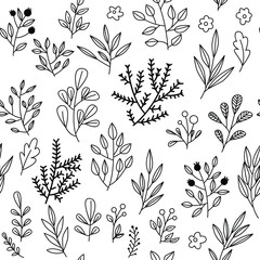 Texture with flowers and plants. Floral ornament. Original flowers pattern.
