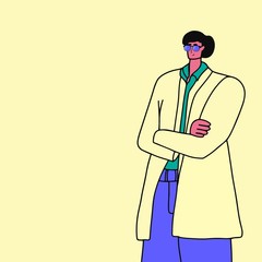 Handsome young man in a business suit and sunglasses isolated. Copy space. Place for text. Cartoon flat vector Illustration.