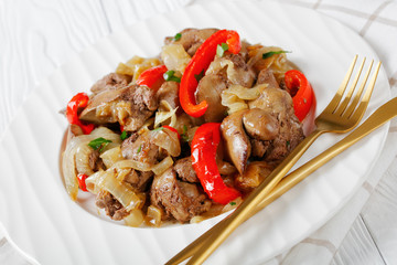 A restaurant portion of sauteed chicken liver