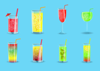 Cocktail glasses flat vector