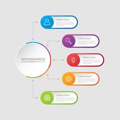 Business data visualization, infographic template with 5 steps on gray background, vector illustration