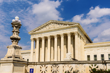 The Supreme Court of the United States.  The front of Supreme Court of United states building in Washington 