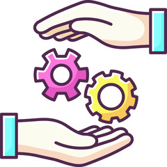 Color icon, mechanism, two hands with two gears