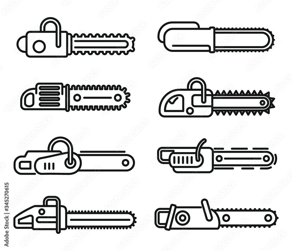 Poster modern chainsaw icons set. outline set of modern chainsaw vector icons for web design isolated on wh