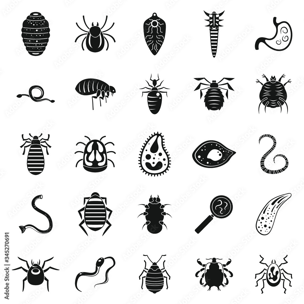 Poster parasite bug icons set. simple set of parasite bug vector icons for web design on white background