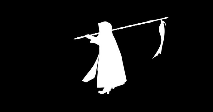 Death skeleton walking cycle, 3D looping animation with alpha channel
