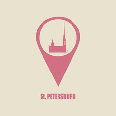 Peter and Paul fortress in Saint Petersburg, Russia. Simple silhouette in location pointer