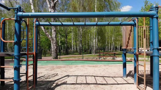 Empty children playground during quarantine by reason of coronavirus covid-19 virus threat.