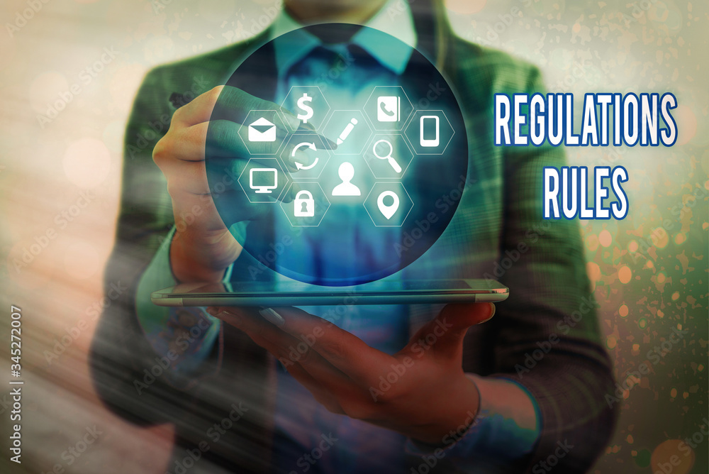 Poster handwriting text writing regulations rules. conceptual photo standard statement procedure govern to 