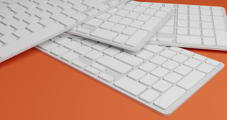 Keyboard computer 3D modern style on orange color illustration hardware wallpaper backgrounds