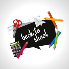 back to School message with blackboard and supplies