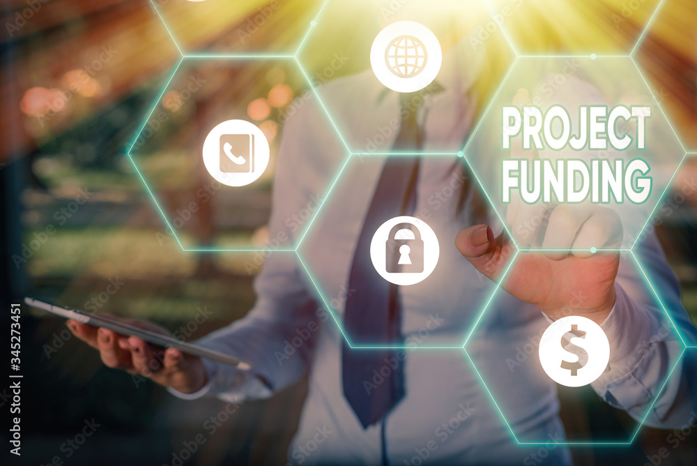 Poster text sign showing project funding. business photo text paying for start up in order make it bigger a