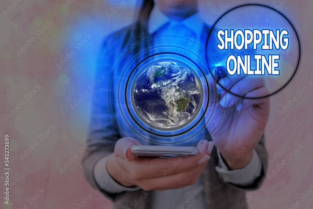 Poster writing note showing shopping online. business concept for buying you want through internet website 