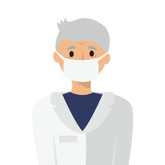 illustration of aelderly man doctor, nurse with gray hair in a medical mask on her face. protection against diseases, viruses, infections. healthy lifestyle. for design, articles, blog, posters.