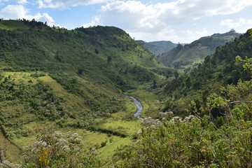 Scenic  waterfall in the forest in rural Kenya, Aberdare Ranges, Kenya