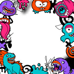 Background with cartoon monsters.