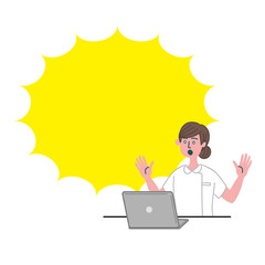 医師　医者　看護師　医療従事者　女性　パソコン　衝撃　驚いている