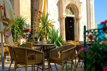Street cafe by the sea in the old town of Herceg Novi, Montenegro