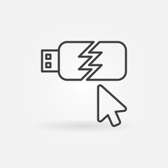 Mouse click on Damaged USB Stick vector outline icon or symbol